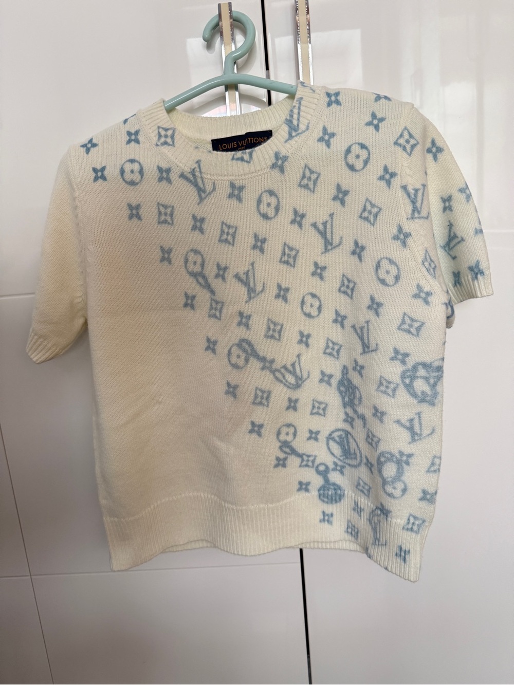 Louis Vuitton Cream Sweater with Light Blue Monogram